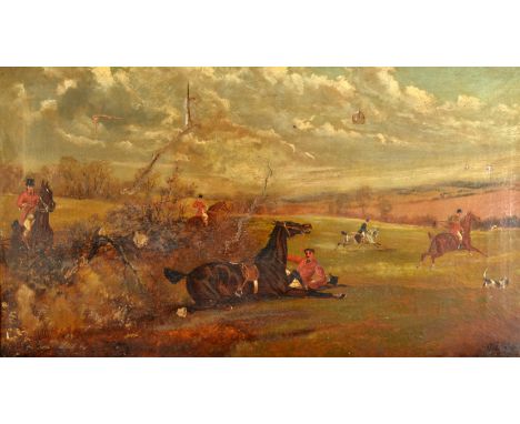 CHARLES FAULKNER
Hunting
Oil on canvas
45 x 81cm  Condition Report: A jagged 9cm tear and 8 holes. Another tear restored. Fra