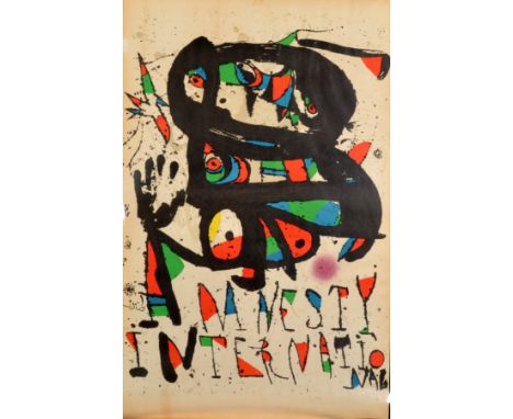 JOAN MIRO
Amnesty International
Poster, lithograph
1979
48 x 74cm  Condition Report: Has tonal differentiation on edges of wh