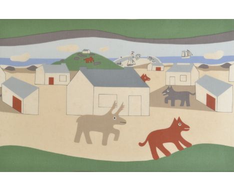 BEN NICHOLSON 
George & Rufus 
Screen print on rayon 
Shown on reverse is printed selvage reading 'EDINBURGH WEAVERS © Design