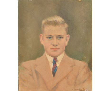 WILLIAM HENRY BARRIBAL 
Portrait of a young man
Oil on board
Signed 
27.5 x 22.5cm  Condition Report: 1)	There are some minor