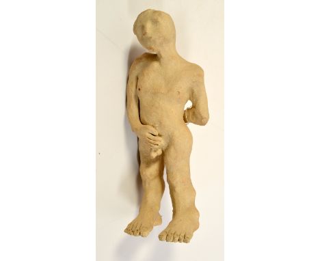 TIM WAYNE 
Nude male
Ceramic sculpture 
Height 44cm
Together with a ceramic sculpture of a horned god, height 10cm