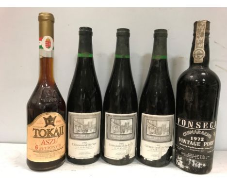 Fonseca Guimaraens vintage port 1972, one bottle; Tokaji Kereskedohaz Aszu 6 puttonyos 1988, one bottle; Chateauneuf-du-Pape 