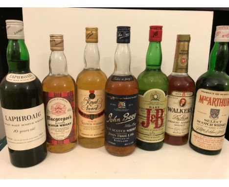 Scotch whisky (mostly blends). Six bottles circa 1960s and later, including: Laphroaig 10 year old Islay malt, McArthur, Macg