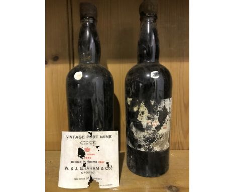 Graham's vintage port 1945, damaged labels, good level, 2 bottles  
