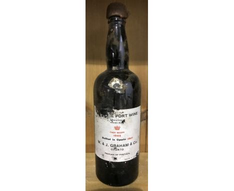 Graham's vintage port 1945, bottled 1947, damaged label, good level, one bottle  