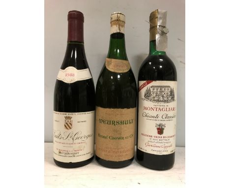 Cappelli Chianti Classico 1962, one bottle with box; Nuits St George, Chauvenet 1988, one bottle; Meursault Andre Croyer et C
