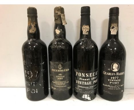 Four vintage ports. Fonseca 1977, Real Vinicola 1977, Quarles Harris 1977, and Feuerheerd 1982 (4)  