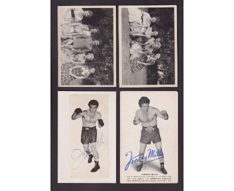 Boxing autograph etc, Freddie Mills, Light-Heavyweight Champion of the World, magazine picture laid down on card with blue in