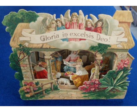 Victorian Greetings Cards, 15 mechanical, folding and hold to light cards to include 1877 Perfumed Fam Almanac, shepherd and 