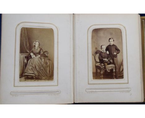 Victorian Cartes de Visite Album, a beautiful green leather album bound with brass and with 2 working brass clasps, containin