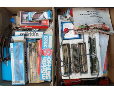 Model Trains, a selection of train items to include Marklin engine, carriages, controller and track, Lima Carlsberg waggon, a
