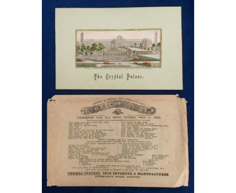 Thomas Stevens, Stevengraph of The Crystal Palace in original card mount with advertising back complete with original envelop