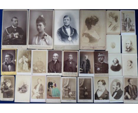 Victorian Photographs, Notable People, 25 Cartes de Visite and Cabinet Cards showing Royalty, actors, aristocrats, Bishops et