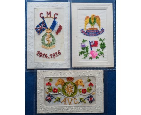Postcards, Silks, 3 regimental embroidered silk cards, inc. C.M.C 1914-1916 Canadian Army Medical Corps; A.V.C (Army Veterina