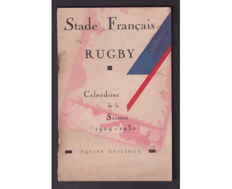 Rugby Union memorabilia, Stade Francais Rugby Calendar, 1929/30, small format booklet with fixture details, messages from Cap