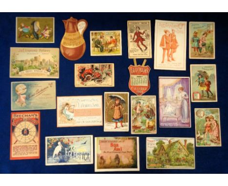 Trade cards, a collection of 20 early UK advertising cards, various issuers inc. Allcock's Plasters, Arcadia Condensed Milk, 