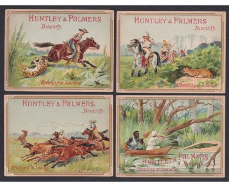 Trade cards, Huntley & Palmers, Hunting, 115mm x 89mm, backs in French only, (set, 12 cards) (gen gd)