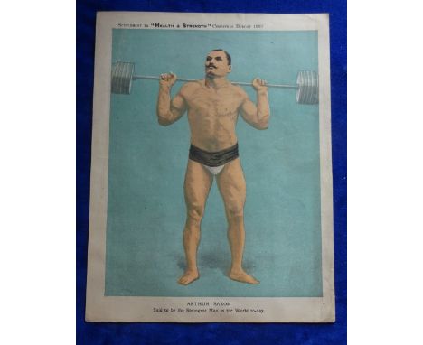 Trade card supplement, Health & Strength periodical Christmas 1909 giveaway, premium sized single card issue of Arthur Saxon,