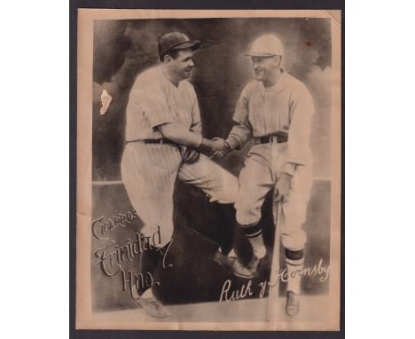 Cigarette cards, Baseball, Cuba, Trinidad y Hno., Photo Series, 'Ruth & Hornsby' premium size b/w photo showing Babe Ruth & R