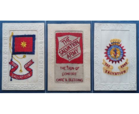 Postcards, Silks, 3 embroidered silks of The Salvation Army, inc. shield shaped banner captioned 'The Salvation Army', with c
