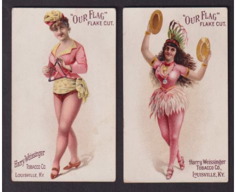 Cigarette cards, USA, Harry Weissinger Tobacco Co, Musical Instruments, 'X' size, two cards, Indian Cymbals & Triangle (gd) (