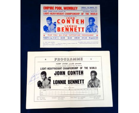 Boxing programme / autograph, John Conteh v Lonnie Bennett, Light-Heavyweight Championship of the World, 11 March 1975 at Emp