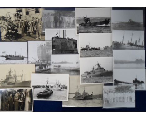 Shipping, 150 larger sized images of assorted vessels, many Naval, most annotated to the reverse, 2 nice original 1942 images