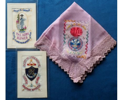 Postcards, Silks, 2 embroidered silk cards of the Ripon Hornblower, showing the hornblower in central oval with 'Except ye Lo