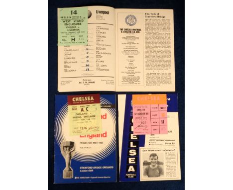 Football programmes with tickets, Chelsea v TSV Munchen 1860 ICFC 29 March 1966, England v Young England 13 May 1966 played a