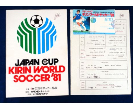 Football programme & tickets, Kirin World Soccer Cup, 1981 played in Tokyo, Japan, featuring Everton FC, official programme, 