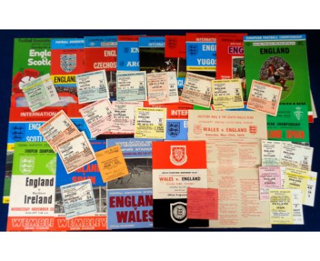 Football programmes &amp; tickets, a collection of 20 England home programmes, 1964 to 1977 all with tickets, some also with 