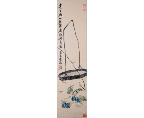 A Chinese Scroll Painting Signed Qi Baishi 134 x 34 20th Century