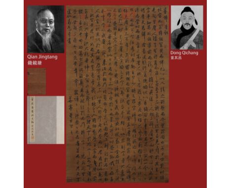 A Chinese Scroll Calligraphy Signed Dong Qichang 113 x 65cm; with handwriting titleslip lable and seal of the collector. Ming