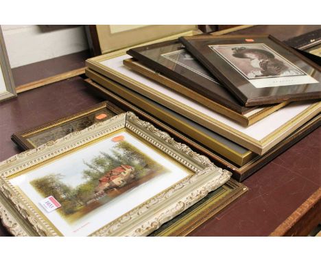 Assorted pictures and prints, to include French fashion print, medieval style prints, reproduction portrait engravings etc 