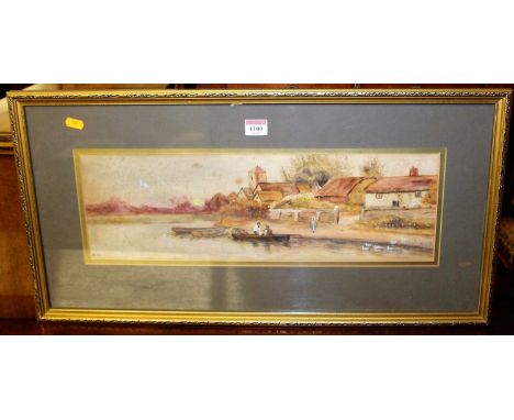 A.H. - Boating scene with ducks, watercolour and body colour, signed with monogram and dated '11 lower left, 16 x 51cm; toget