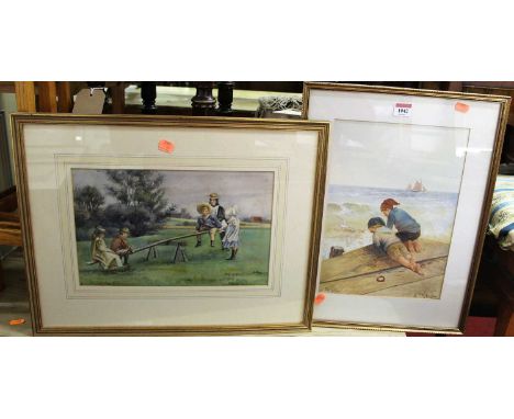R. Douglas - Seagulls, watercolours heightened with white, signed lower right, 34 x 24cm; and C.M. Alston - Sea-saw, watercol