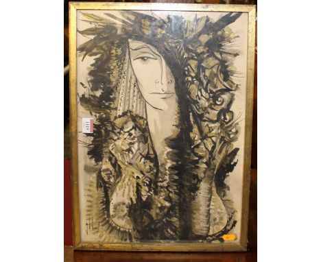 Bonit - Portrait at St Tropez, watercolour, signed and dated 1963 lower left, 48 x 34cm 