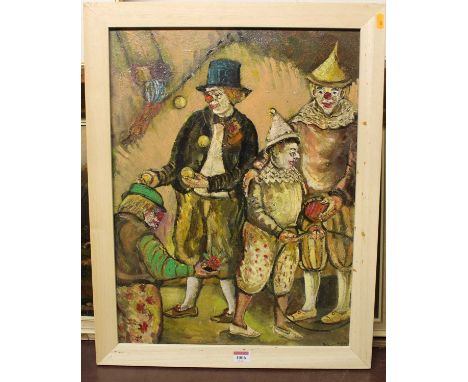 Derek Higginson (b.1930) - The circus, oil on canvas laid on board, signed lower right, 57 x 43cmCondition report: One minor 