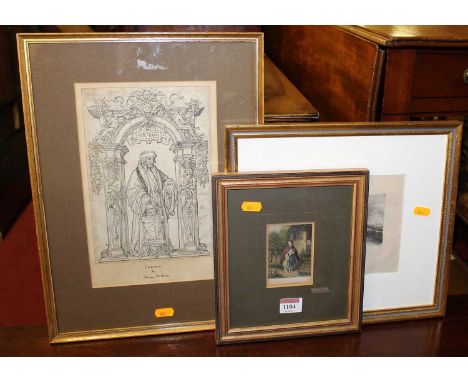 After Hans Holbein - Erasmus, steel engraving; after F. Boucher - print; and two others (4)