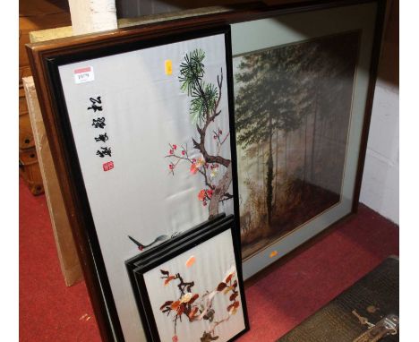 Four various modern Japanese silkworks; together with after Gerald Coulson - Wildlife print (5)