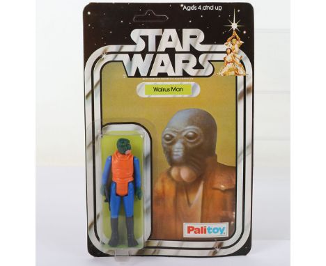 Vintage Star Wars Walrus Man on Palitoy 20 back card,  1979,3 ¾ inches mint action figure, unpunched original example, fully 