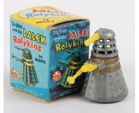 Boxed Marx Toys Dr.Who and the Dalek Rolykins, plastic body complete with eye, gun and manipulator arm, silver & gold body in