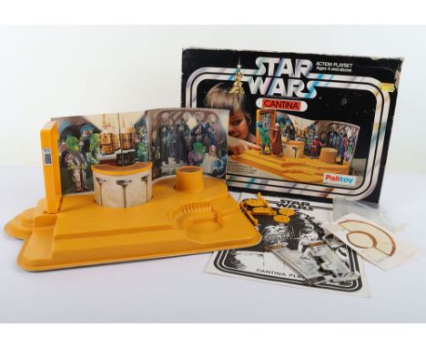Vintage Boxed Palitoy Star Wars Cantina Action Playset, circa 1978 play-base, with swing doors, card back drop, plus one batt