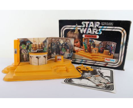 Vintage Boxed Palitoy Star Wars Cantina Action Playset, circa 1978 complete with play-base, swing doors, card back drop, plus
