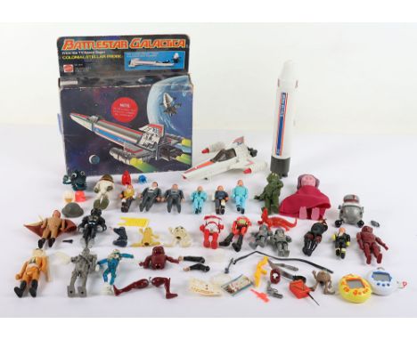 Collection of Vintage 3.75 Action Figures Vehicles weapons and accessories plus a Battlestar Galactica Colonial Stellar Probe