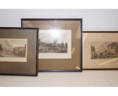 Three early prints, depicting Old Market Place Bolton, Worsley Hall Lancashire and New Bailey Bridge Manchester
