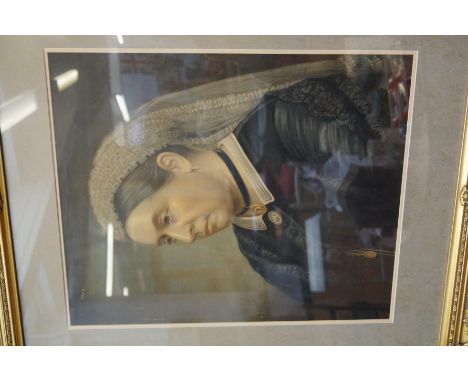 Period lithograph portrait of Queen Victoria set in a gilt and swept frame