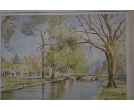 Limited edition (184/850) framed print titled 'Bourton on the Water' signed in pencil K.W Burton