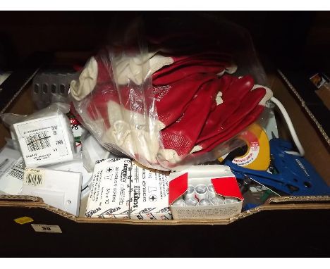 A quantity of hardware, electrical parts, tools and similar