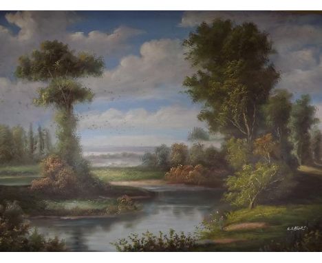 K. Robert - an oil on canvas depicting a landscape scene mounted in gilt frame signed lower right, 60cm x 90cm